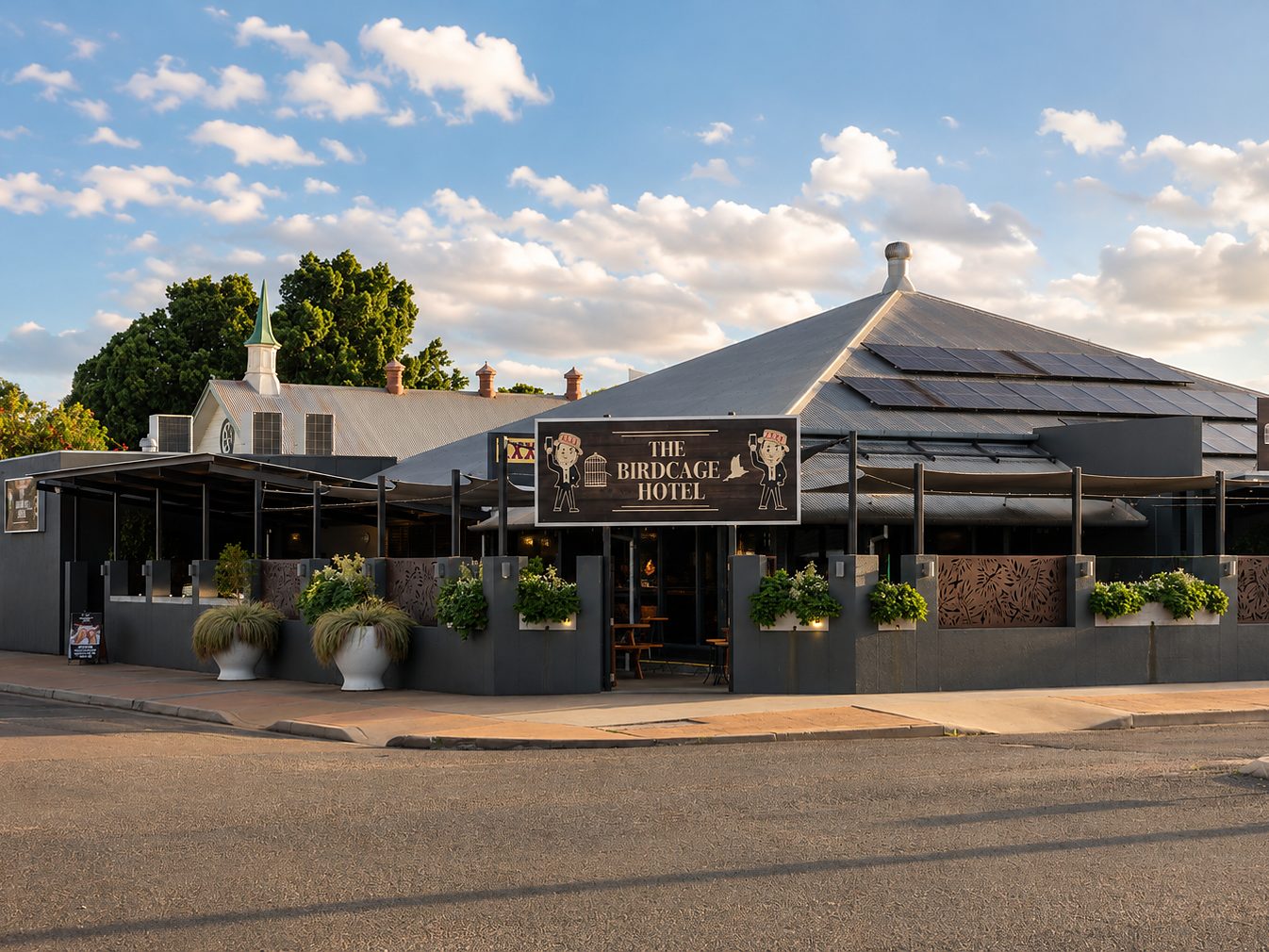 The Birdcage Hotel, a renovated Queensland pub with covered outdoor dining