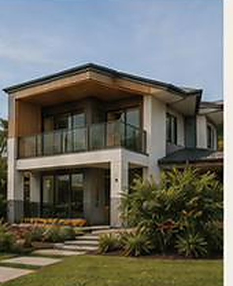 Contemporary two-storey home with tropical landscaping