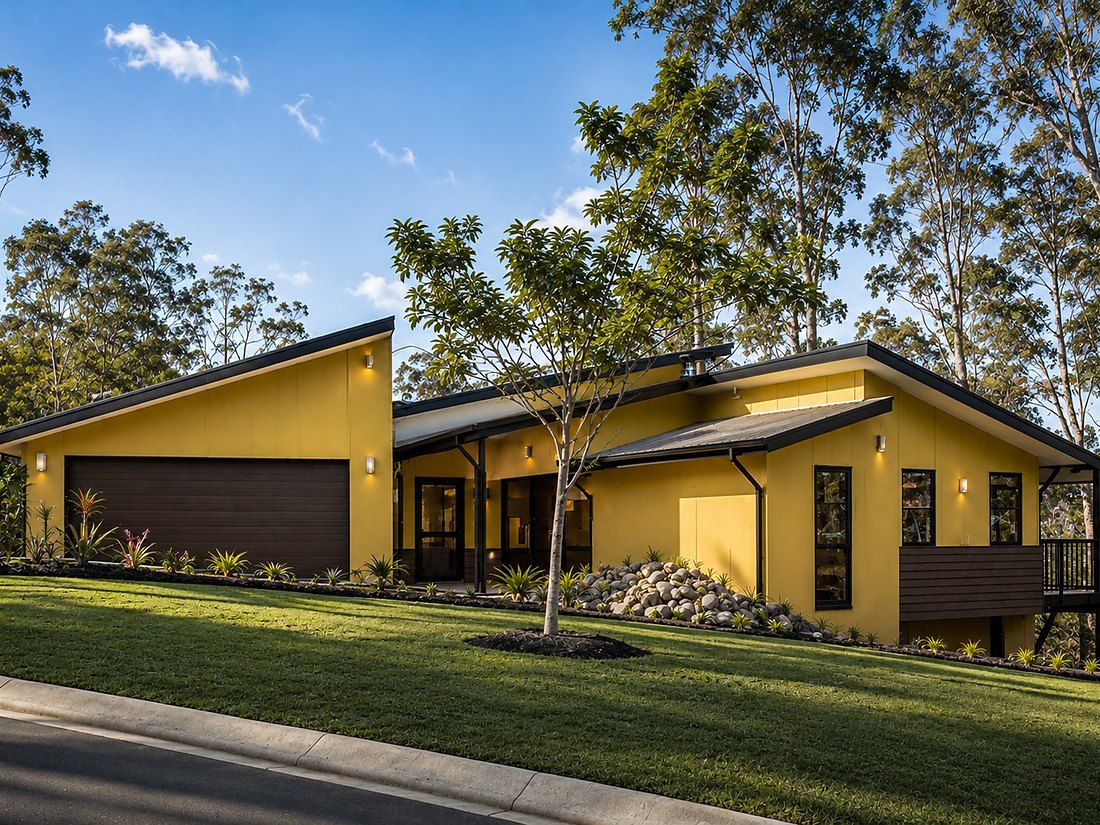 Contemporary single-storey home with skillion roof, Sunshine Coast